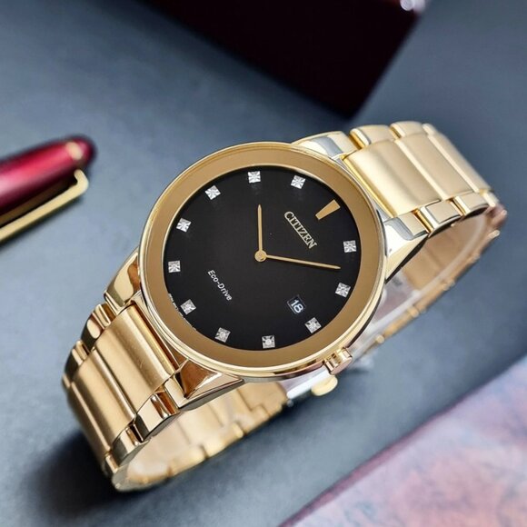 CITIZEN AU1062-56G AXIOM BLACK DIAMOND DIAL GOLD STAINLESS BRACELET MENS WATCH - Picture 8 of 14